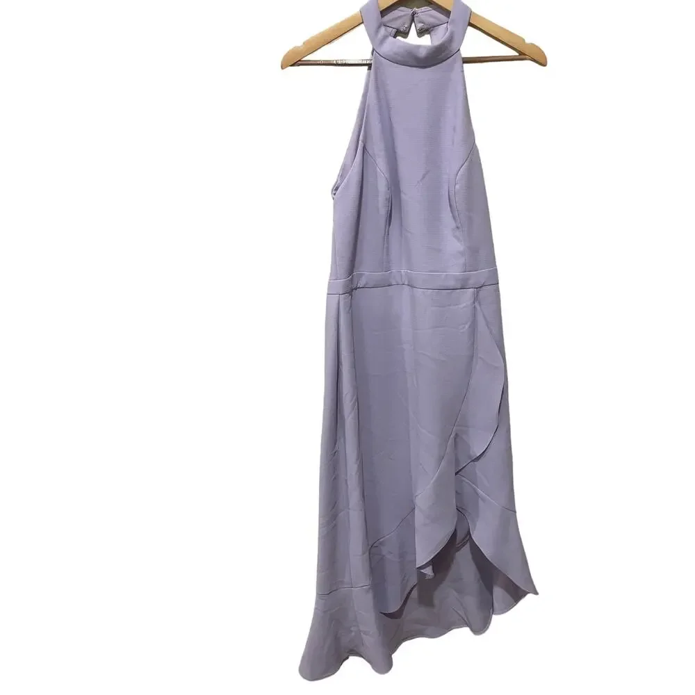 Aqua Lilac Crepe Scoop Neck Ruffle Midi‎ Dress Size 12